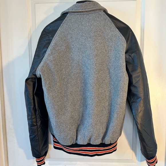 Vintage Letterman Varsity JROTC H Wool & Faux Leather Grey/Black/Orange Bomber,S - Picture 3 of 10